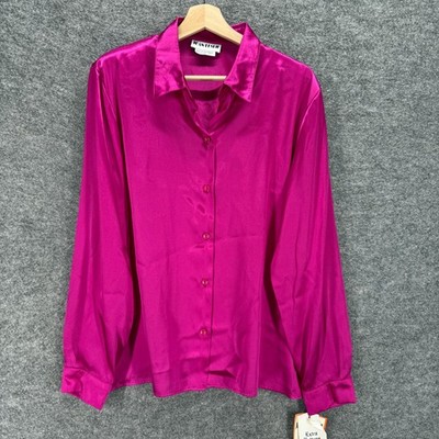 New Joan Leslie Shirt Women 18 Plus Pink Button Up Collared Long Sleeve Casual