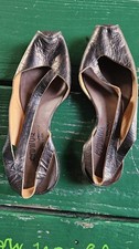 Cydwoq Drama Chocolate Brown Crinkle Leather Flats 37 Pre-Owned