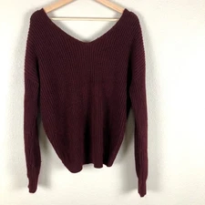 Love Tree Sweater Women Medium Red Knit Double V Lightweight Casual Layering