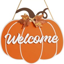 3D Wooden Pumpkin Welcome Sign Fall Front Door Porch Decor 12x10.6"