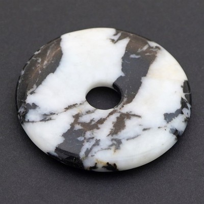 Black white Mexican zebra jasper donut pendant flat round semiprecious 40mm