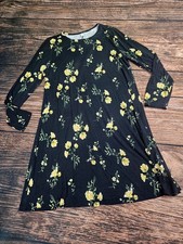 Old Navy Shift Dress Womens L Black Yellow Floral Stretch 3/4 Sleeve Rayon Blend