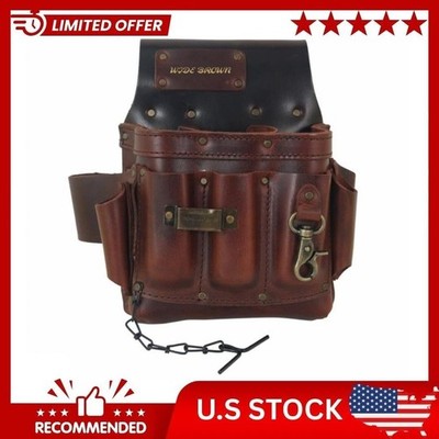 PU Leather Electrician's Pouch with Contrast Stitching Electrician Brown
