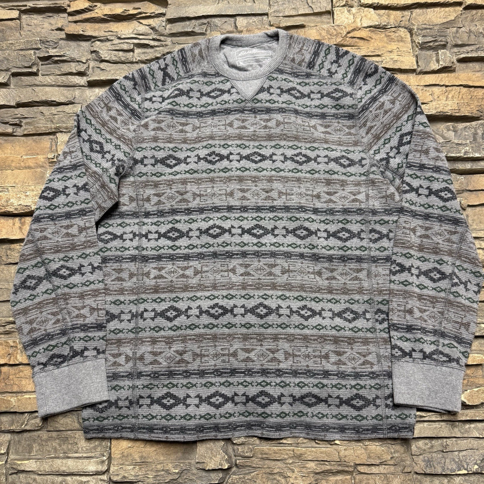 Eddie Bauer Thermal Long Sleeve Aztec Print Shirt Men’s Medium Gray Outdoors