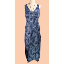 American Eagle XL Blue Abstract Floral Silk Look V-Neck Maxi Slip Dress XL