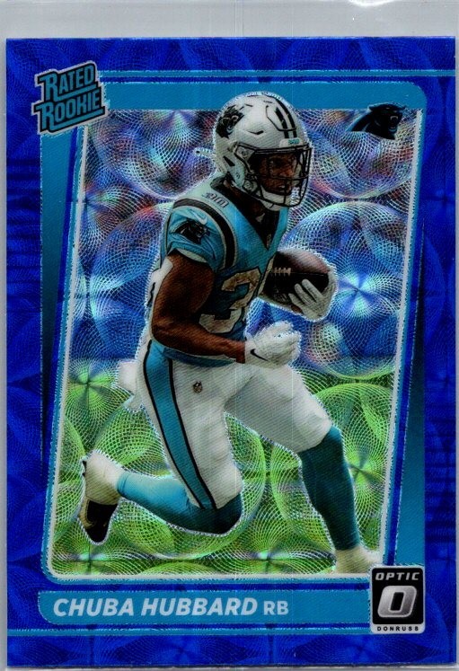 2021 Panini Donruss Optic -Rated Rookie Chuba Hubbard #225 Blue Scope Prizm (RC)