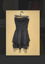 CIDER Women's Summer Cocktail Dress - Tube Ruched Ruffle Mini Dress: Black, XS