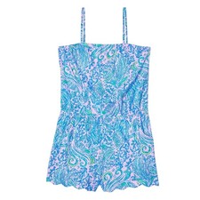 LILLY PULITZER Girl Mini Jace Romper XL 12-14 Pink Blue We Mermaid It NWOT