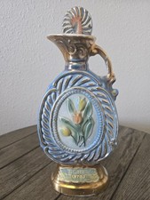 Vintage 1973 Jim Beam Gold and Blue Tulips Whisky Decanter, 175 Month Bar Pub 