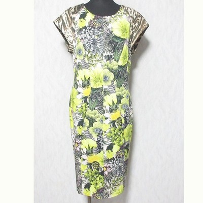 MARCCAIN Botanical Dress Size 4 Yellow Women USED