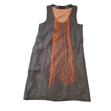 Jlee Silver Women's Sheath Dress Gray Orange Fringe Scoop Neck Sleeveless Party