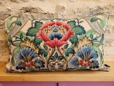 Sanderson Vintage Cascacs  Rare Linen  & Green Velvet Fabric Cushion Cover Ob