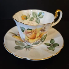 Adderley Fine Bone China Teacup and Saucer Minerve Pattern Yellow Rose England