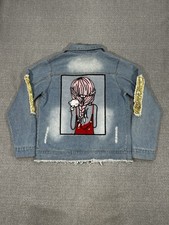 Embellished Denim Jacket Girls Size 150 Sequin Sleeves Embroidered