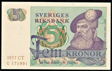 SWEDEN - 5 KRONOR 1977 UNC P 51c