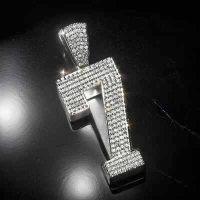 Number ''7'' Pendant Gift for Him 14K White Gold Plated Round Lab Created Diamond