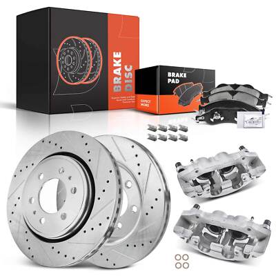 Front Drilled Brake Rotor & Pad & Caliper for Ford Expedition Lincoln Navigator