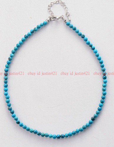 Fashion 4mm Natural Blue Turquoise Round Gemstone Beads Necklace 14-24" AAA - Picture 8 of 12