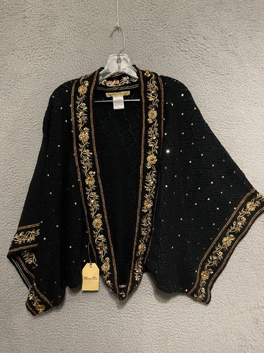 Miss Me Womens Cardigan Black Knit Size Large Open Front Sleeves Adult
