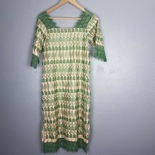 Vintage Cream Leaf Detail Embroidered Fully Lined Lace Hem Shift Dress Sm