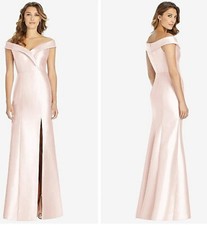 ALFRED SUNG D760 SATIN TWILL DESSY DRESS TRUMPET GOWN SLIT BLUSH NEW NWT Sz 4