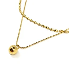 Elegant Woman 18K Gold Plated Stainless Steel 2 Layer Beaded Oval Bean Necklace