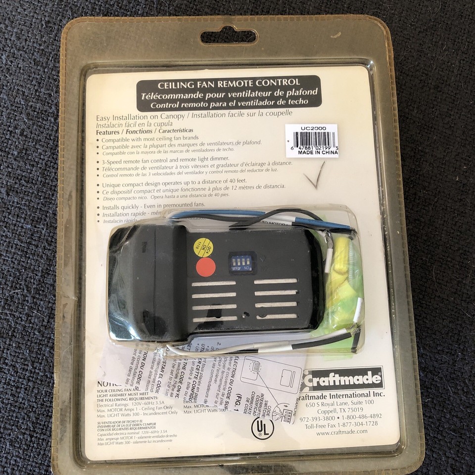 Craftmade Ceiling Fan Universal Remote Control UC2000 Send/Receiver