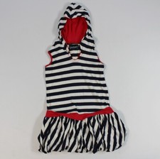 New Girls Navy White Horizontal Stripes Red Hooded Bubble Dress Made in USA 8