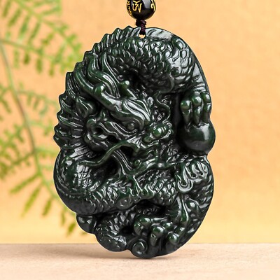 Natural Black Nephrite Jade Men Women Gift Lucky Unique Zodiac Dragon Pendant