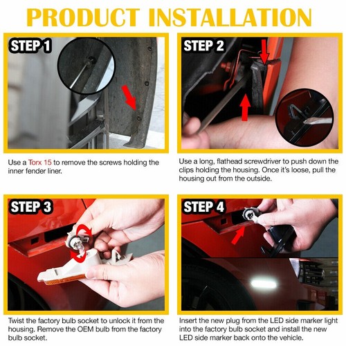 4PCS AUXITO Front&Rear LED Side Bumper Marker Light White For Chevy Camaro 10-15 - Picture 11 of 18