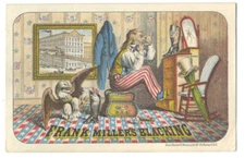 Frank Miller's BLACKING NYC - UNCLE SAM Shaves w/ Shiny Boot ca1890 Trade Card