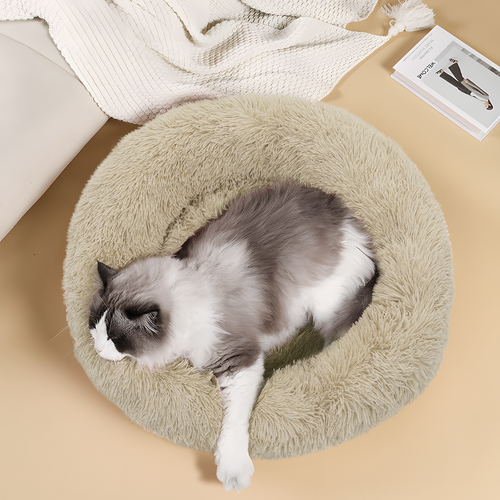 Pet Bed Long Plush Round Mat Soft Puppy Cat Self Warming Calming Cuddler Cushion - Picture 10 of 10