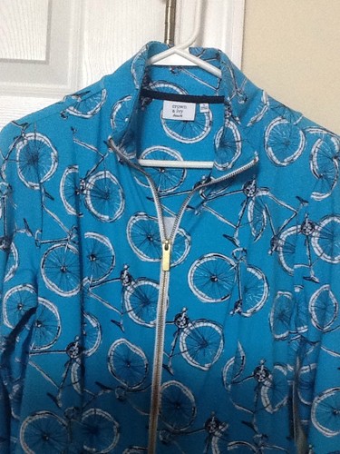 NEW Ladies Size Small CROWN & IVY BEACH Aqua Bicycle Print Jacket(RET$58.00) - Picture 2 of 10