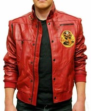 MENS COBRA KAI JACKET KARATE KID JOHNNY LAWRENCE RED REAL BIKER LEATHER JACKET