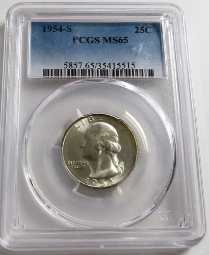 1954 S 90% Silver Washington Quarter Dollar PCGS MS-65 This Exact Slab/ Cert #