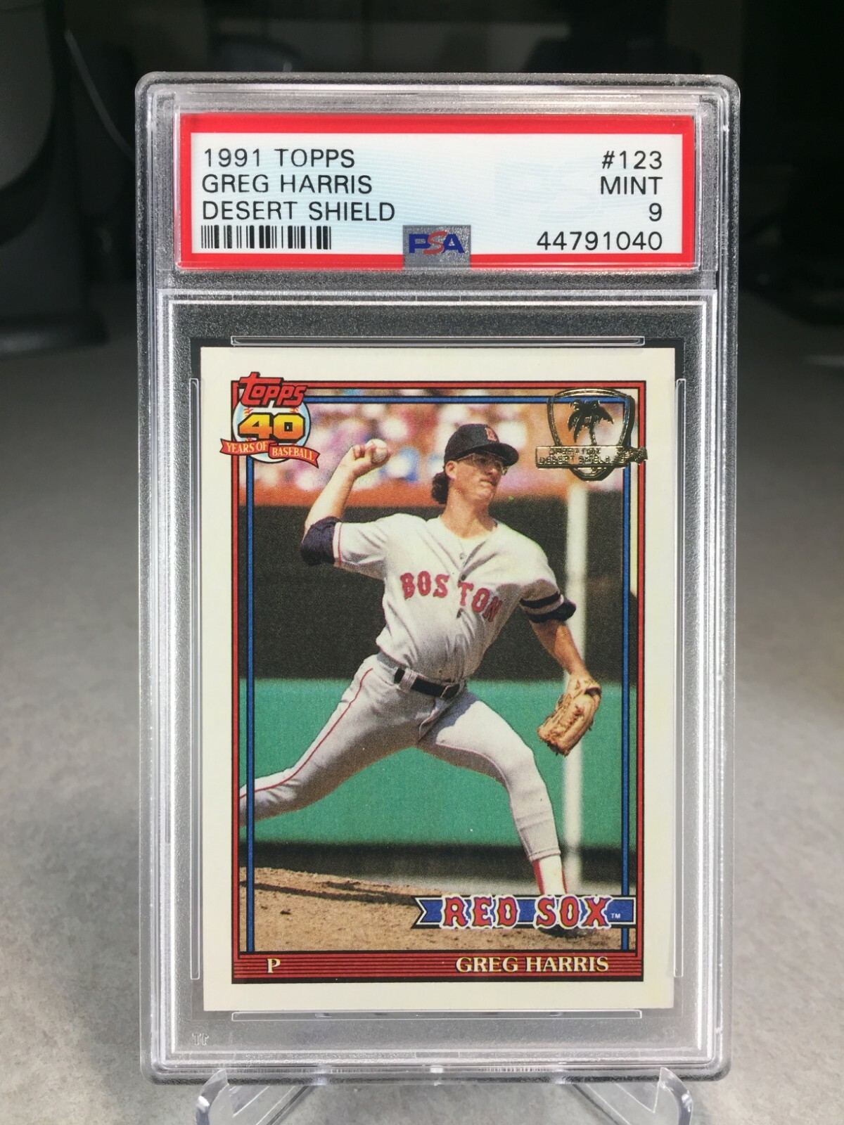 1991 Topps Desert Shield Greg Harris #123 - PSA 9 - Boston Red Sox