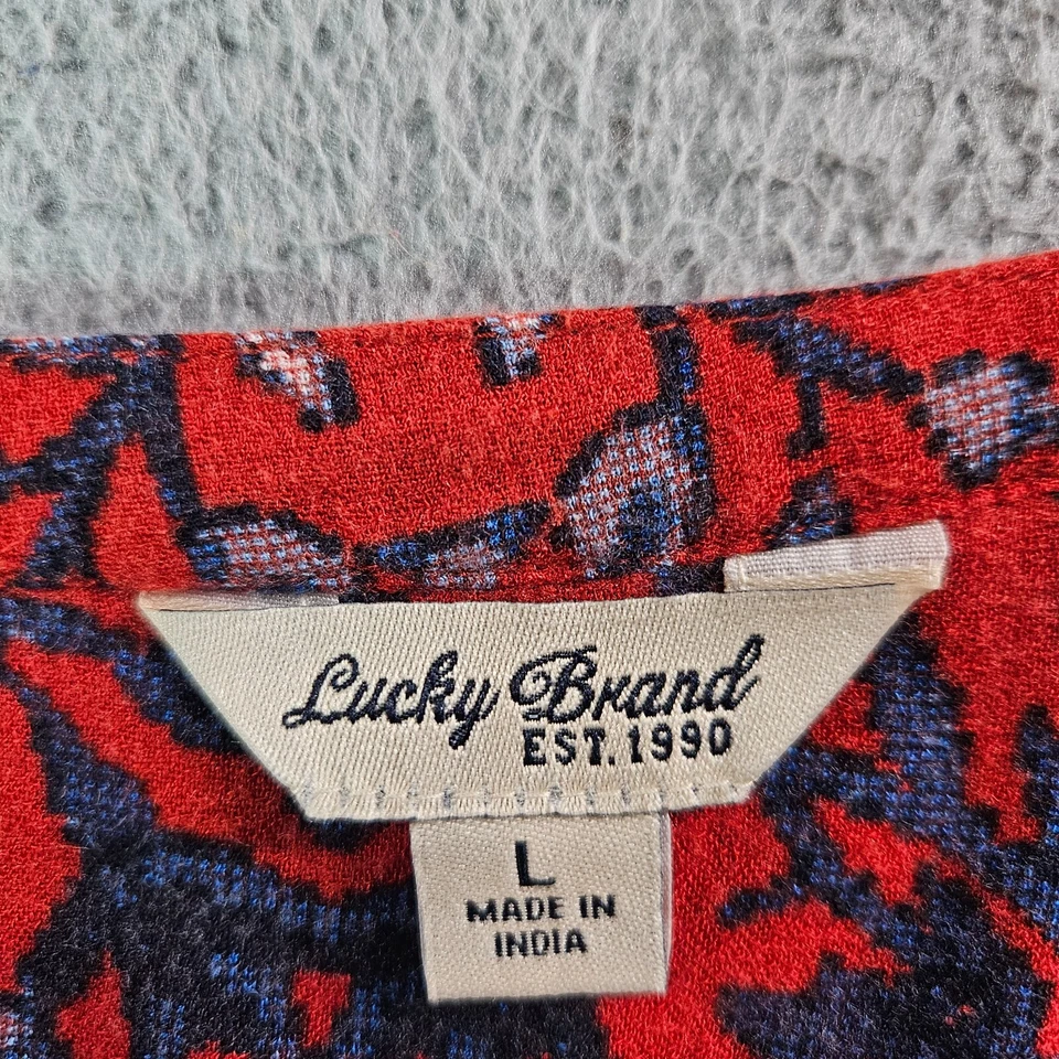 Blusa Lucky Brand Feminina Grande Estampa Floral Vermelha Azul - Imagem 4 de 4