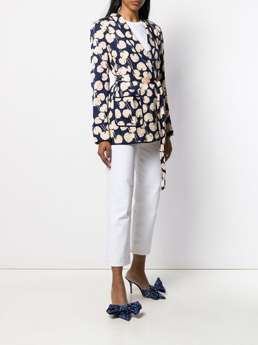 DIANE VON FURSTENBERG Braelyn Floral Printed Crepe Wrap Jacket M NEW - Picture 5 of 6