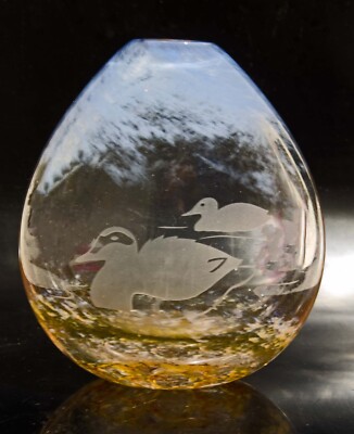GRAVIERTE EIDER ENTE VASE CAITHNESS KRISTALL