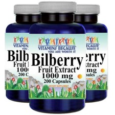 Bilberry Fruit Extract 1000mg 3X200 Caps Vaccinium Myrtillus Vitamins Because