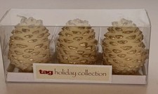 Set Of 3 (Three) 3” Pinecone Candles - Ivory & Gold