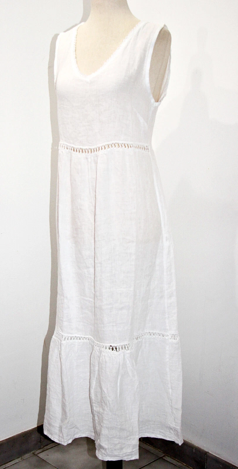 VALENTINO Abito estivo Valentina Naldi 100% lino orlo all'uncinetto a strati tg M Made in Italy