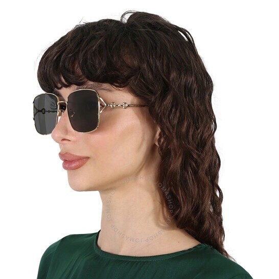 サングラス Gucci Sunglasses GG1018SK 001 Asian Fit l NEW GUCCI GG1018SK 001 SQUARE GOLD GREY WOMEN SUNGLASSES