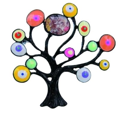 Emaille BROSCHE Lebensbaum bunt abstrakt Modernist Kreise Geschenk 
