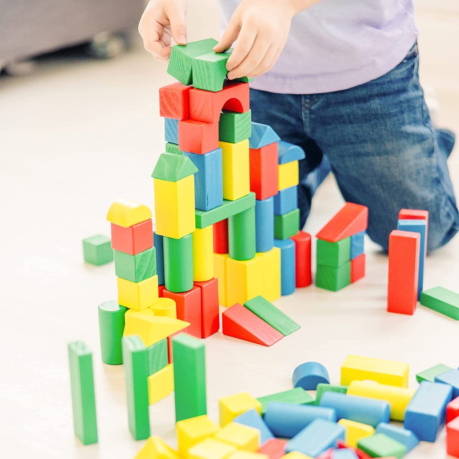 Melissa & Doug Wooden Building Blocks Set - 100 Blocks in 4 Colors and 9 Shapes - Picture 9 of 10