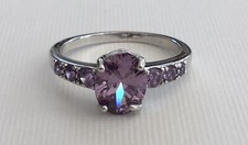 Premium Luxury Sterling Silver Sparkling Pink  Purple Gemstones Size 8 Ring