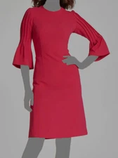 $595 Teri Jon by Rickie Freeman Women's Pink Pleated Sleeve Sheath Dress Size 6