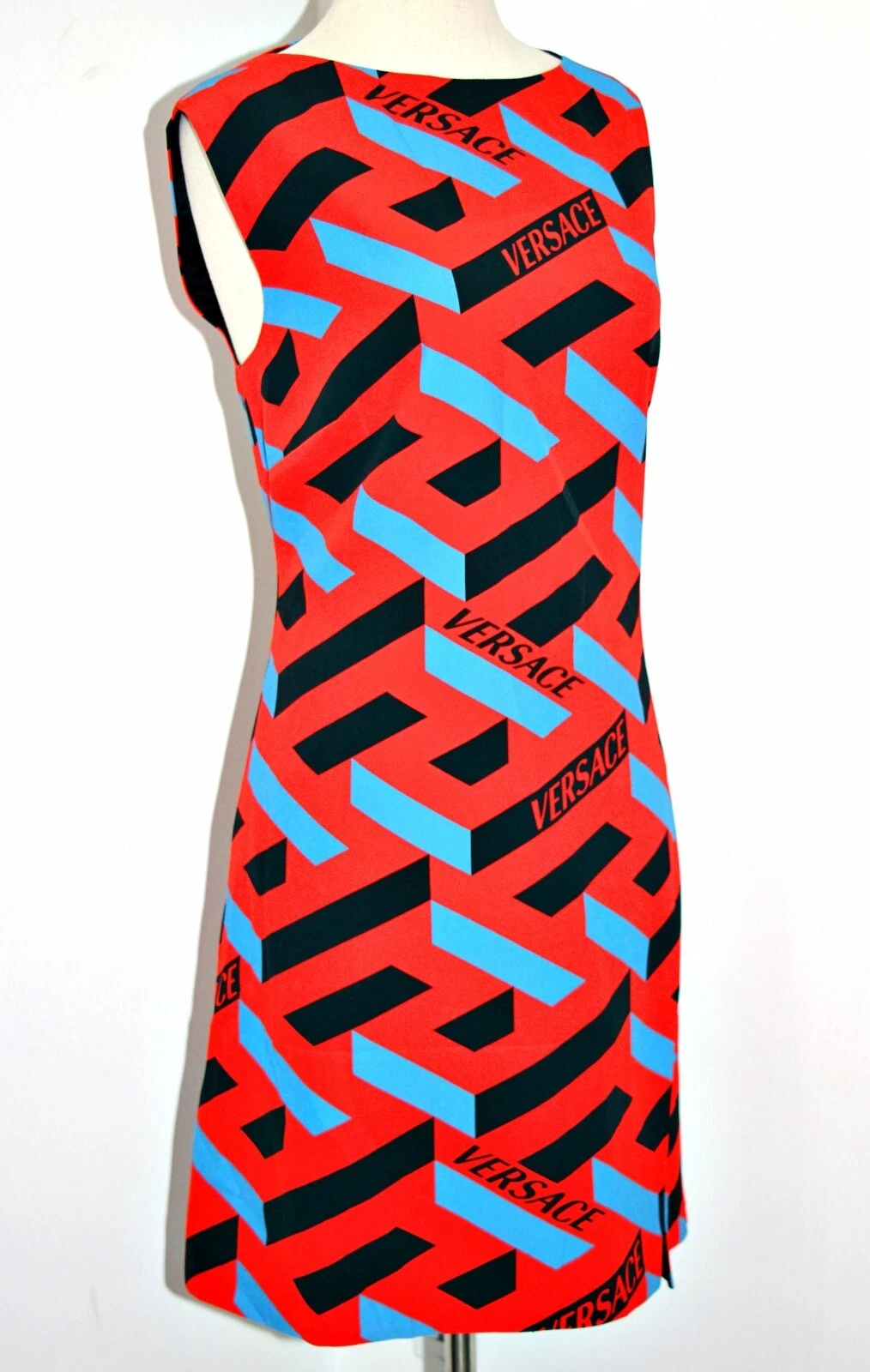 Mini abito VERSACE La Greca 3D labirinto logo stampa monogramma taglia US M IT 46 $1795