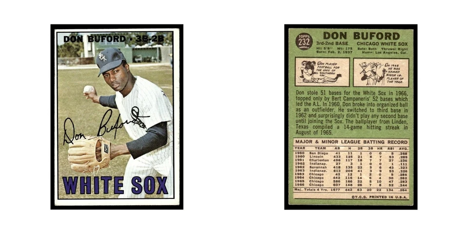 1967 Topps Baseball Card Don Buford White Sox #232 - Image 3 of 3