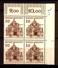 BUND Kleine Bauten  10 Pf. **, Mi. 454,  Eckrand-Vierer o.r., Druckerzeichen 4